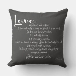 Liebe ist geduldig (korinthische Schrift-Vers) gra Kissen