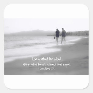Liebe ist geduldig Liebe ist gütig Cor 13:4 Bibelv Quadratischer Aufkleber