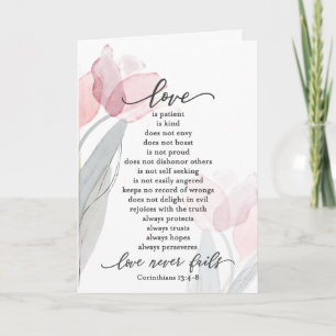 Liebe ist geduldig Rosa Tulpen Bibel Hochzeit Karte