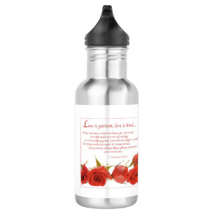 Liebe ist geduldig rote Rose Edelstahlflasche
