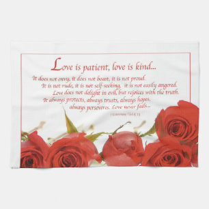 Liebe ist geduldig rote Rose Geschirrtuch
