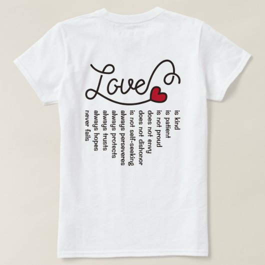 Liebe ist geduldige nette Typografie-roter T-Shirt (Design Rückseite)