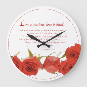 Liebe ist Geduldige Rote Rose Große Wanduhr