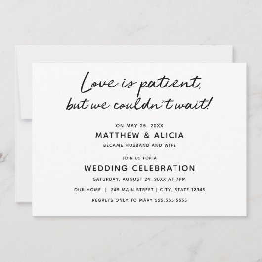 Liebe ist geduldiger Hochzeitsankündigung Empfang Einladung (Vorderseite)