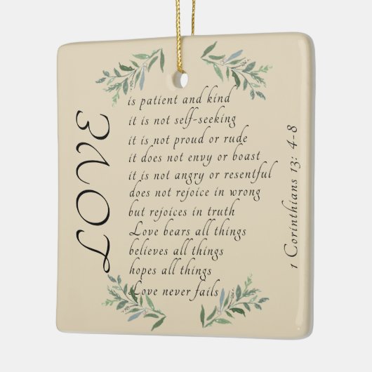 Liebe ist geduldiger Weihnachtsbaumschmuck Keramikornament (Links)