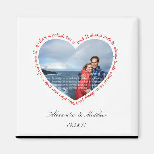 Liebe ist geduldiges Foto-Herz-Weiß u. Rot Magnet
