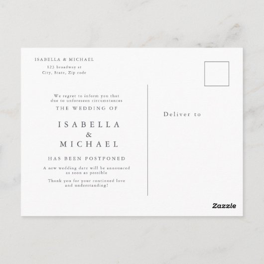 Liebe ist geduldiges Grün Hochzeitsverschoben Postkarte (Rückseite)