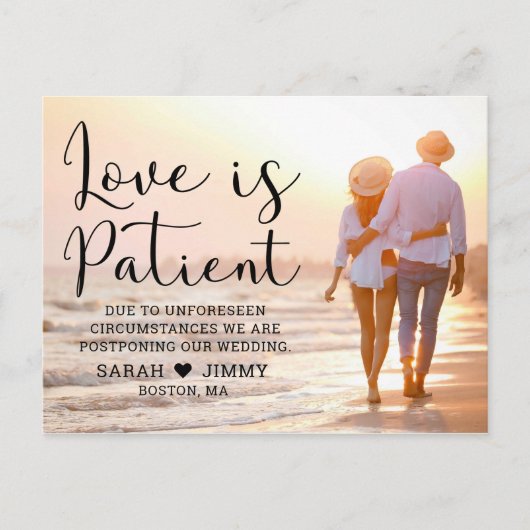 Liebe ist geduldiges modernes Schwarzes Script-Fot Postkarte (Vorderseite)