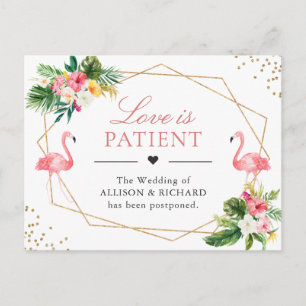 Liebe ist Geduldiges Tropisches Flamingo-Hochzeits Postkarte