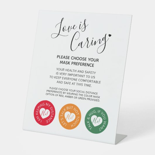 Liebe ist gekümmert Maske-Distanzierung Hochzeitsu Sockelschild (Vorderseite)