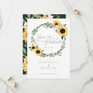 Liebe ist Gelbfärbung des Sonnenblumenkranzes des  Save The Date