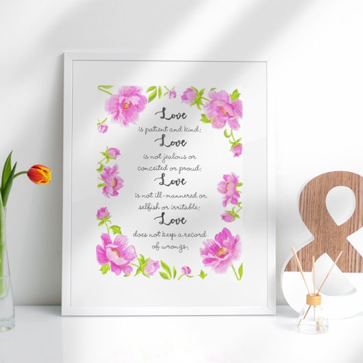 Liebe ist, ich Korinther 13 Text, floral Poster