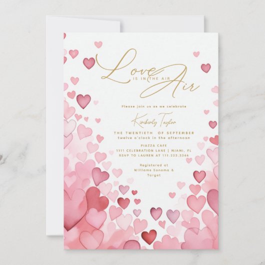 Liebe ist im Air Hearts Brautparty Einladung (Vorderseite)