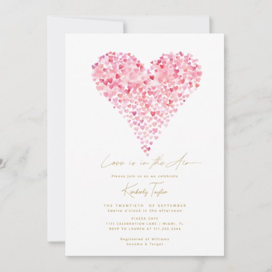 Liebe ist im Air Pink Heart Brautparty Einladung (Vorderseite)