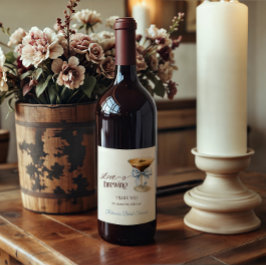 Liebe ist im Anflug Blue Bow Kaffee-Brautjungferna Weinetikett