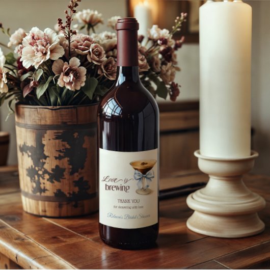 Liebe ist im Anflug Blue Bow Kaffee-Brautjungferna Weinetikett