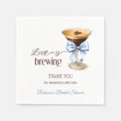 Liebe ist im Anflug Blue Bow Kaffee Brautparty Serviette (Vorderseite)