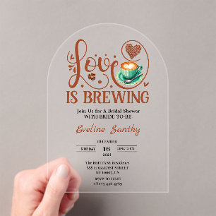 Liebe ist im Anflug Cappuccino Herz Brautparty Acryleinladungen