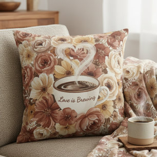 Liebe ist im Anflug Floraler Kaffee Herz Junggesel Kissen