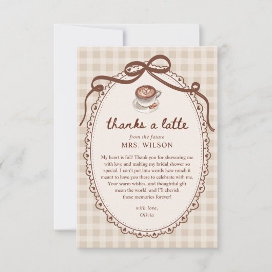 Liebe ist im Anflug Gingham Kaffee-Brautjungfernab Dankeskarte (Vorderseite)