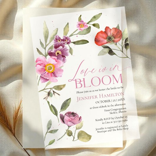 Liebe ist im Bloom Rosey Floral Spring Brautparty Pergament Einladungen