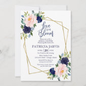 Liebe ist im blühenden blauen Brautparty Einladung (Vorderseite)