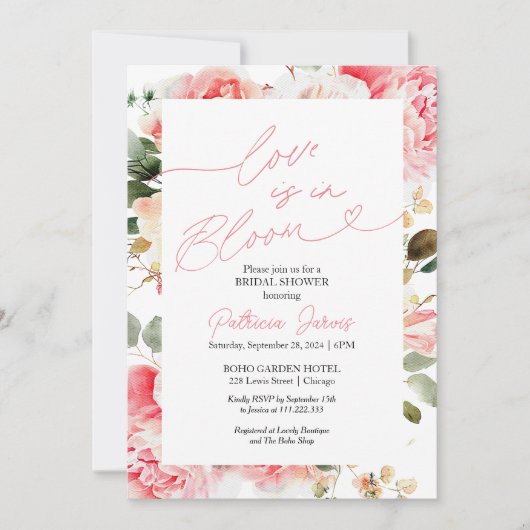 Liebe ist im blühenden Brautparty Blütenblüte Einladung (Vorderseite)