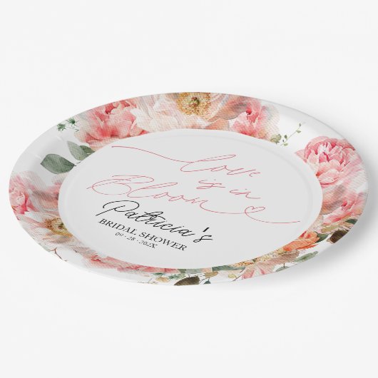 Liebe ist im blühenden Brautparty Blütenblüte Pappteller (Schrägansicht)