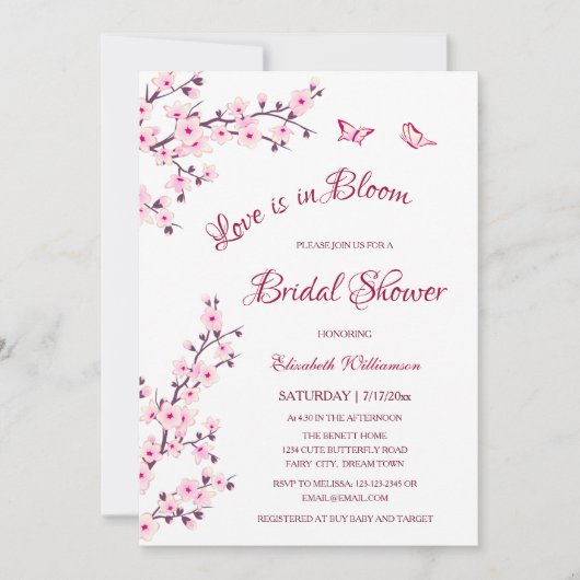 Liebe ist im Blut | Cherry Blossom Brautparty Einladung (Vorderseite)