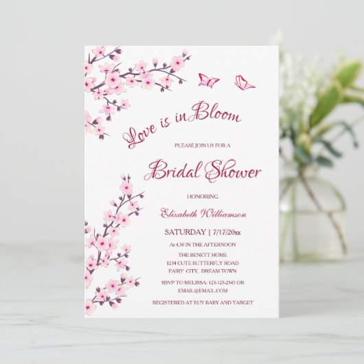 Liebe ist im Blut | Cherry Blossom Brautparty Einladung (Stehend Vorderseite)