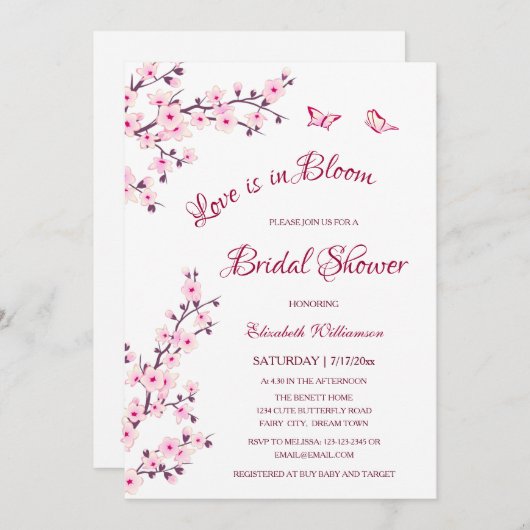 Liebe ist im Blut | Cherry Blossom Brautparty Einladung (Vorne/Hinten)