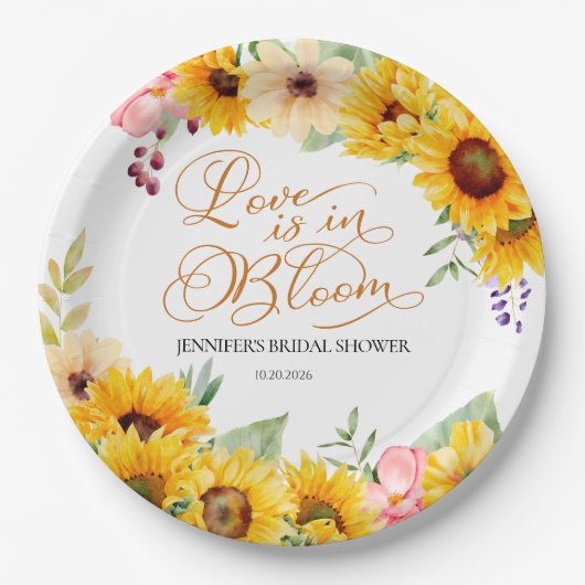 Liebe ist im Blut | Sonnenblumen-Brautparty Pappteller (Vorderseite)