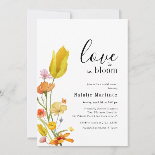 Liebe ist im Brautparty der Bloom Spring Wildblume Einladung (Vorderseite)