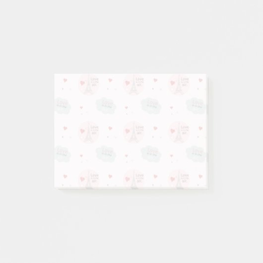 Liebe ist im Lufteiffelturm und Herzmuster Post-it Klebezettel (Vorderseite)