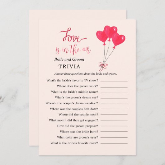 Liebe ist in Air Heart TRIVIA Duschspiele Einladung (Vorne/Hinten)