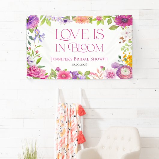 Liebe ist in Bloom | Aquarellfarbenes Brautparty Banner (Insitu)