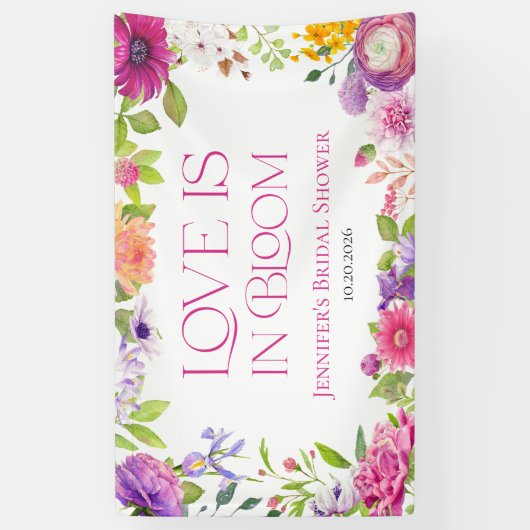 Liebe ist in Bloom | Aquarellfarbenes Brautparty Banner (Vertikal)
