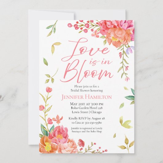 Liebe ist in Bloom | Aquarellfarbenes Brautparty Einladung (Vorderseite)