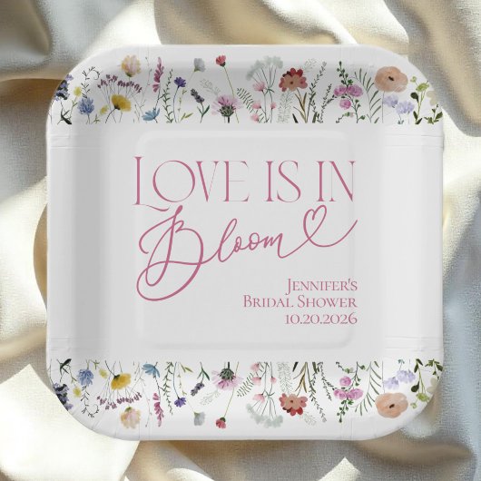 Liebe ist in Bloom | Aquarellfarbenes Brautparty Pappteller