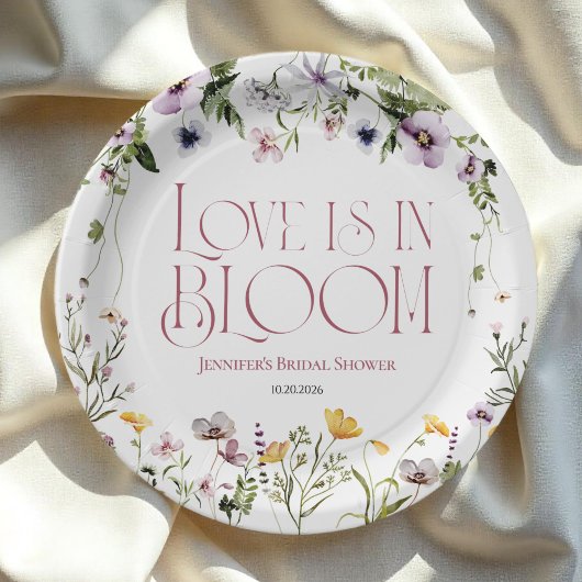 Liebe ist in Bloom | Aquarellfarbenes Brautparty Pappteller