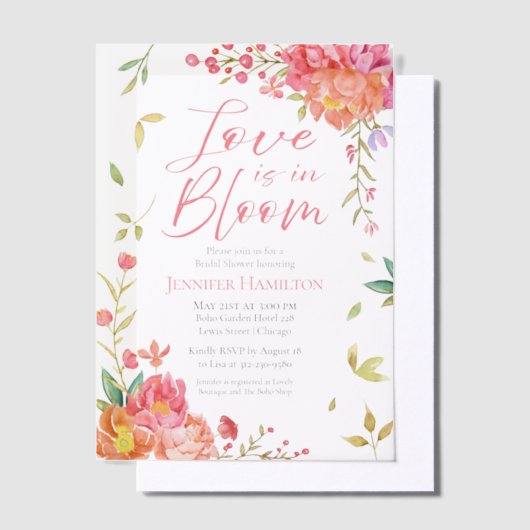 Liebe ist in Bloom | Aquarellfarbenes Brautparty Pergament Einladungen (Versetzt)