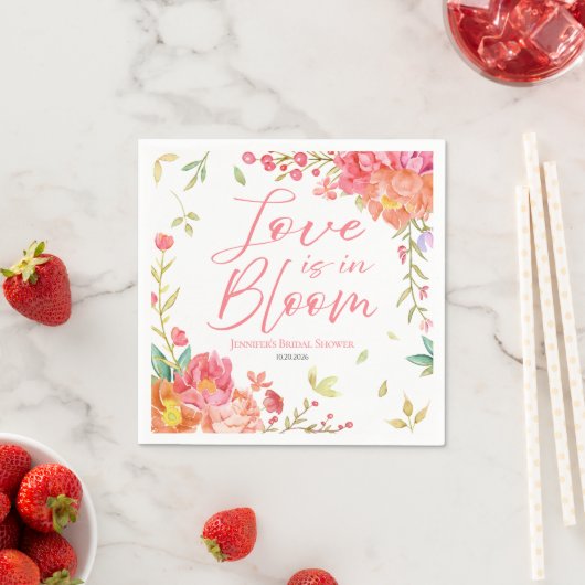 Liebe ist in Bloom | Aquarellfarbenes Brautparty Serviette (Beispiel)
