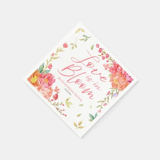 Liebe ist in Bloom | Aquarellfarbenes Brautparty Serviette (Ecke)