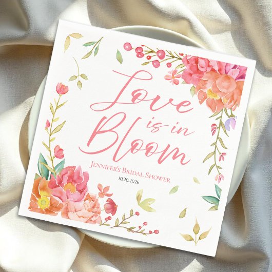 Liebe ist in Bloom | Aquarellfarbenes Brautparty Serviette