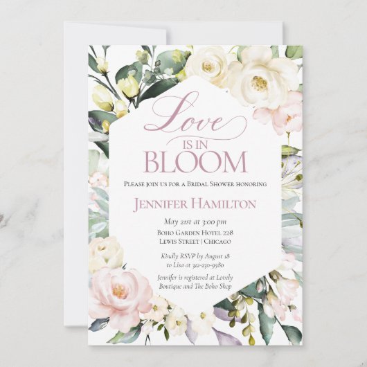 Liebe ist in Bloom | Boho Floral Frame Brautparty Einladung (Vorderseite)
