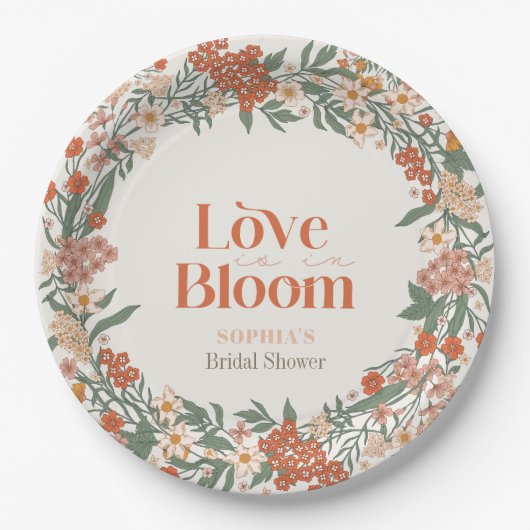 Liebe ist in Bloom Boho Wildblume Brautparty Pappteller (Vorderseite)