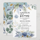 Liebe ist in Bloom Brautparty Dusty Blue Blume Einladung (Vorne/Hinten)