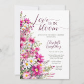 Liebe ist in Bloom Bright Pink Blume Brautparty Einladung (Vorderseite)