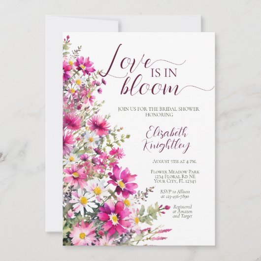 Liebe ist in Bloom Bright Pink Blume Brautparty Einladung (Vorderseite)