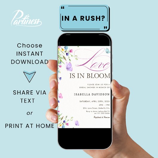 Liebe ist in Bloom Butterfly Lila Brautparty Einladung